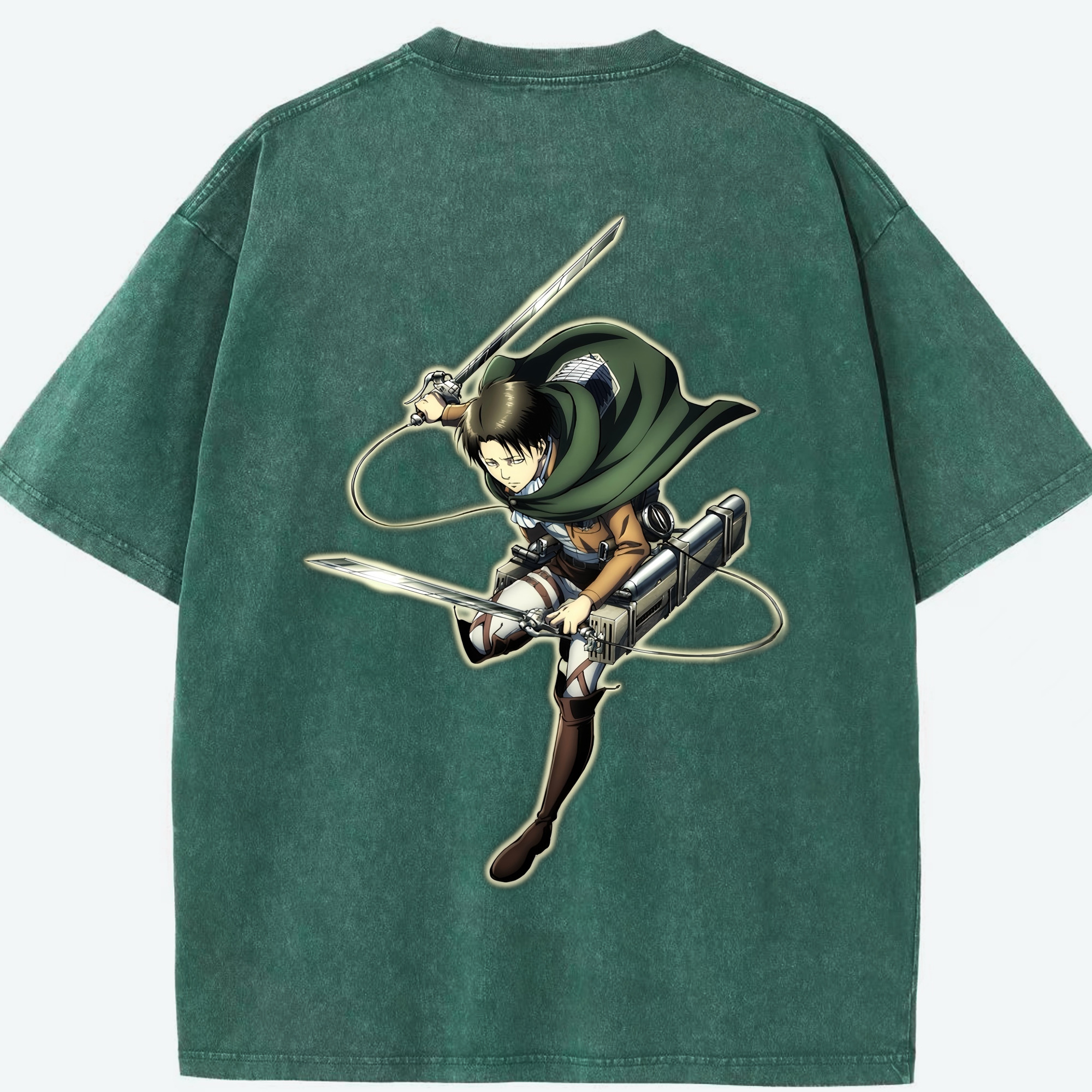 （画像用） 進撃の巨人 リヴァイ·アッカーマン Attack on Titan Levi Ackerman 綿100% ヴィンテージ風 半袖Tシャツ（背面プリント）